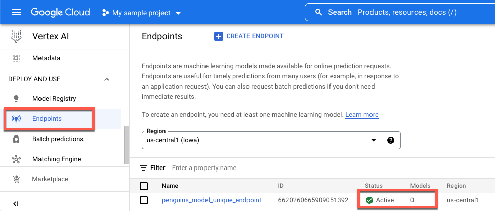 Endpoint tanpa model yang di-deploy ke endpoint tersebut.